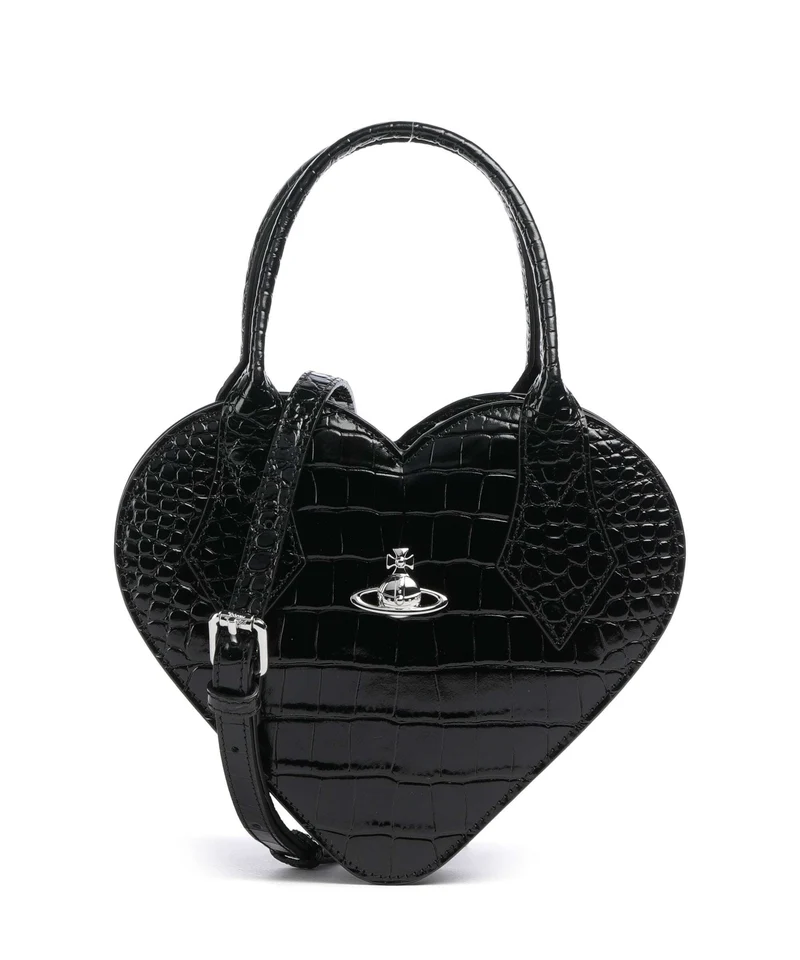 Vivienne Westwood Josephine Heart Embossed Croc Borsa a mano black