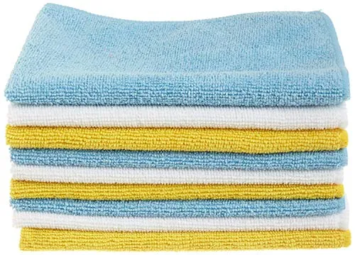 AmazonBasics – Panni in microfibra (confezione da 24 unità), color bianco, celeste e giallo