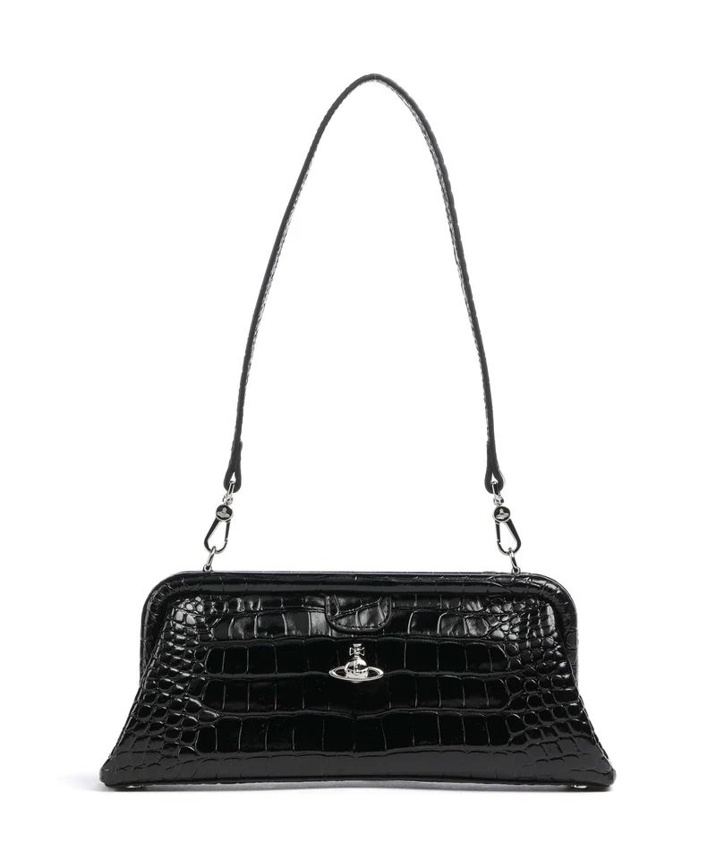 Vivienne Westwood Jane Frame Embossed Croc Borsa a spalla black