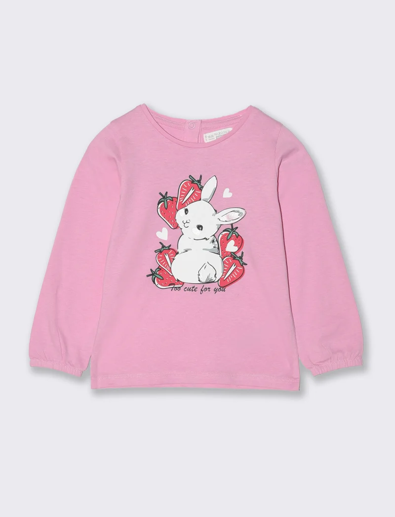 T-shirt con fondo manica elastico da neonata - Rosa