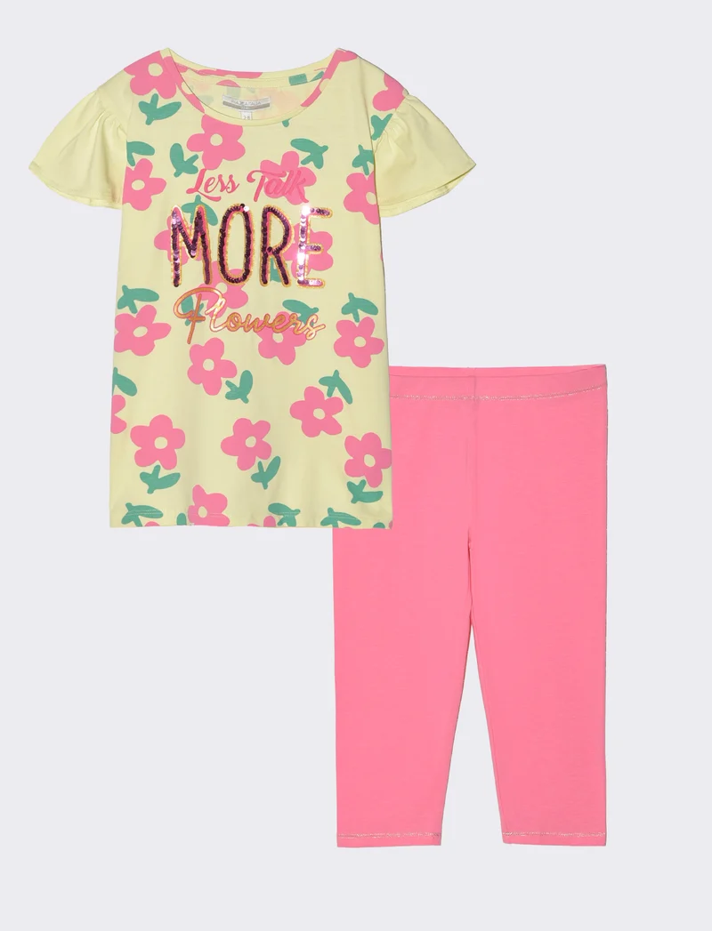 Set due pezzi mezza manica bambina - Giallo