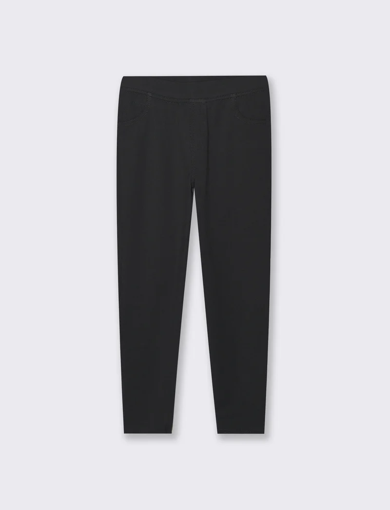 Leggings effetto denim in jersey jaquard da bambina - Nero