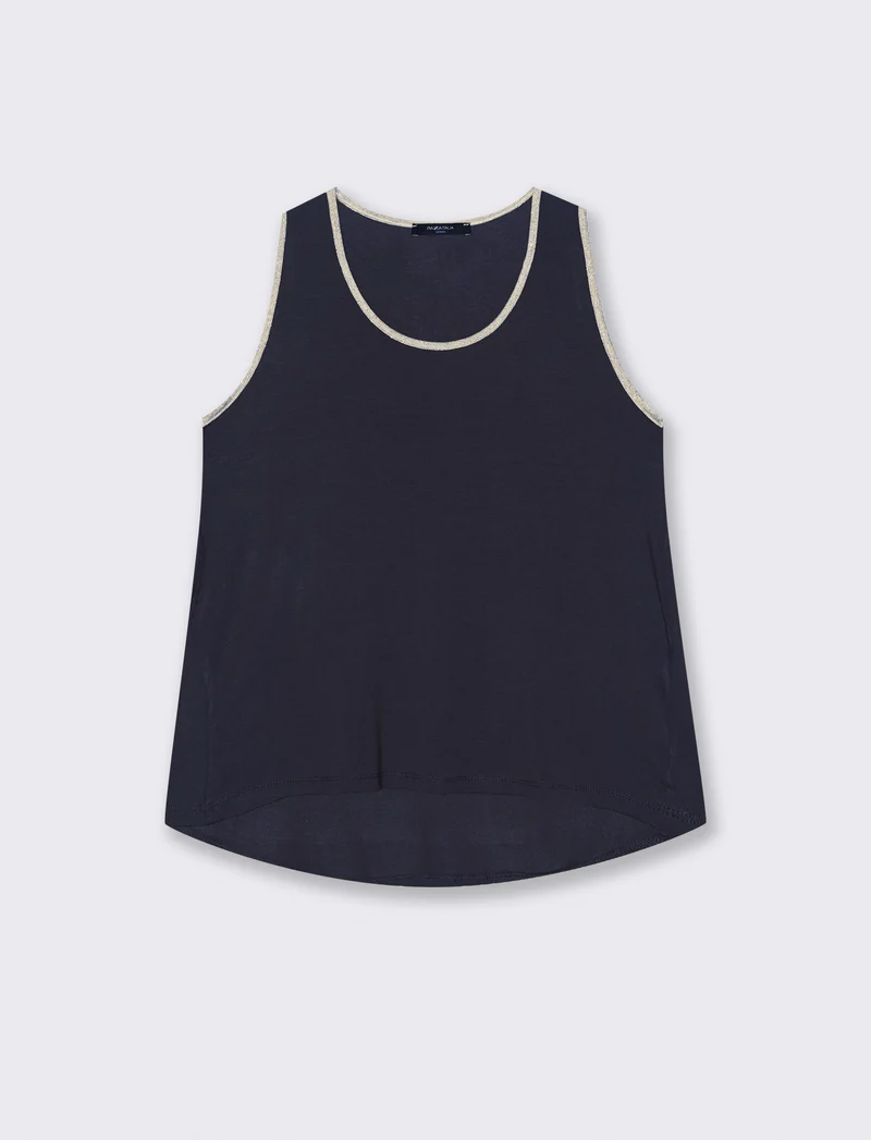TOP VISCOSA CON DETTAGLI A CONTRASTO LUREX - Blu